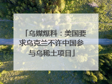 乌媒爆料：美国要求乌克兰不许中国参与乌稀土项目