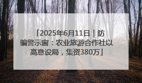 2025年6月11日｜防骗警示窗：农业旅游合作社以高息设局，集资380万